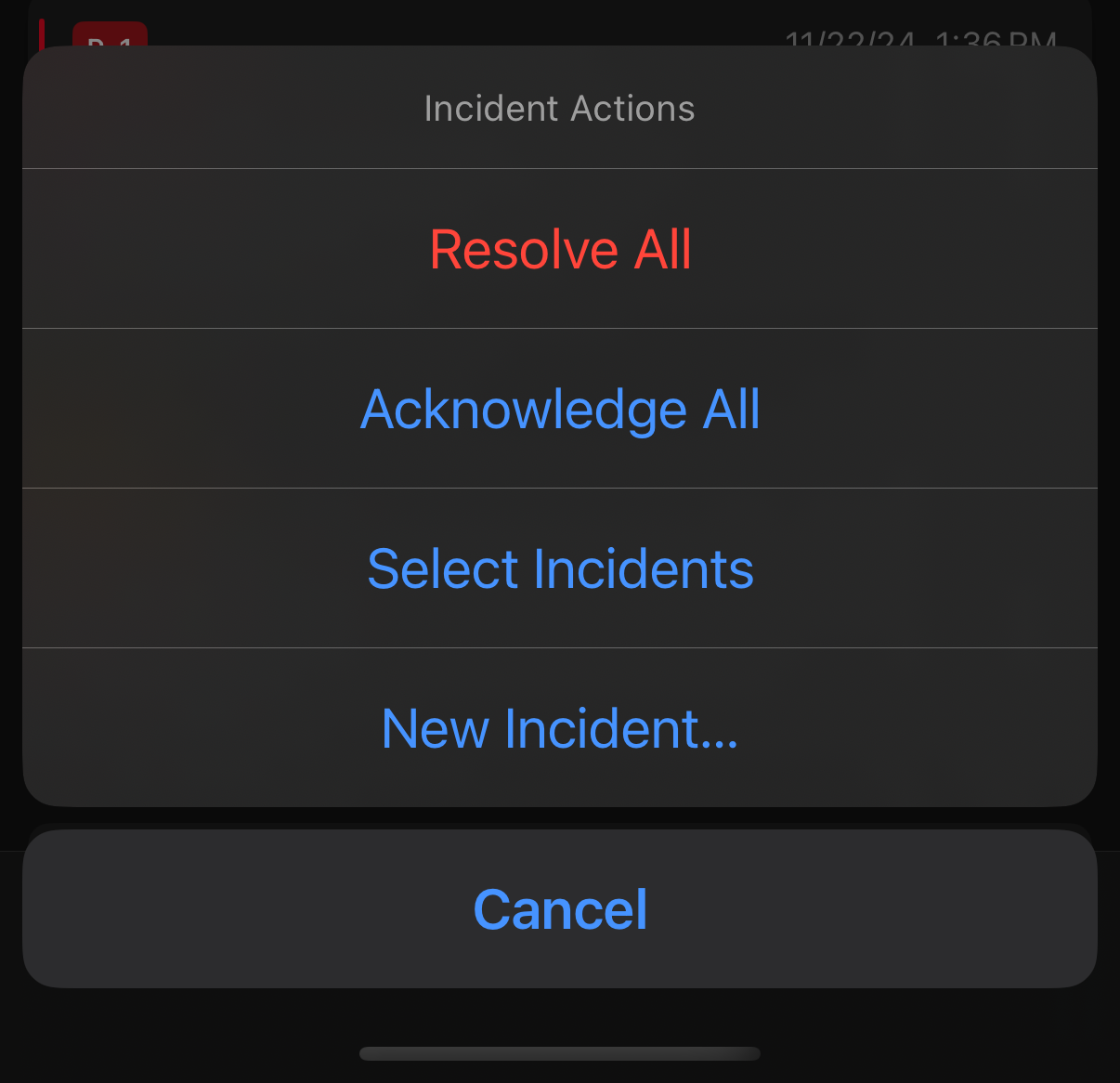 A screenshot of the iOS PagerDuty mobile app showing how to trigger a new incident