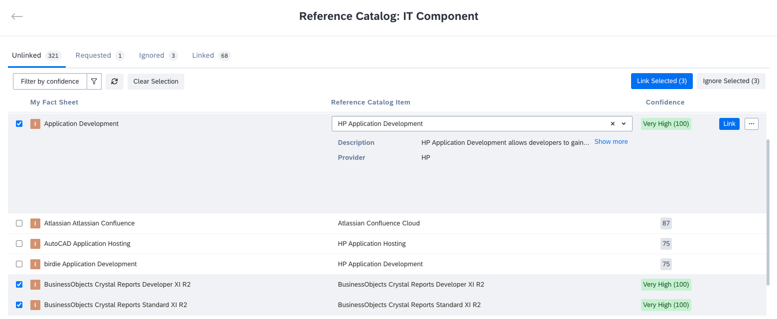 Linking Fact Sheets to Catalog Items in Bulk