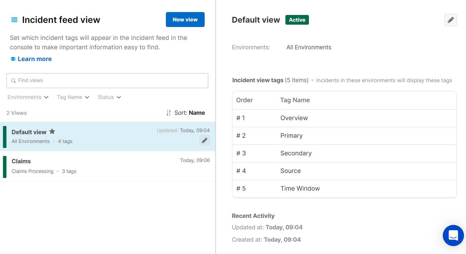 Incident Feed View Settings Screen