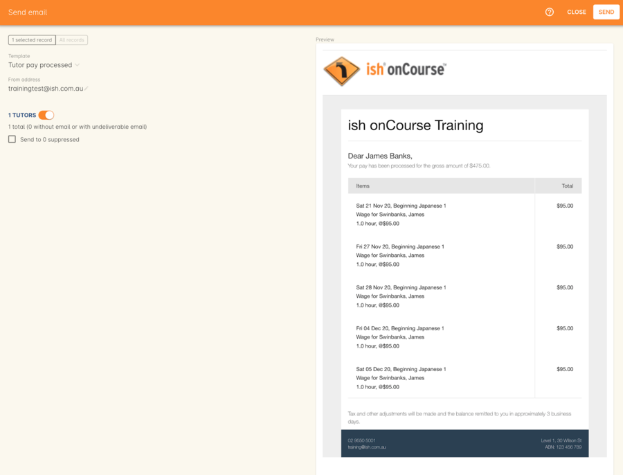 Figure 388. Sending the tutor pay notification manually