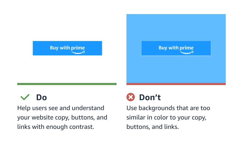 Example of do's and don'ts for color contrast, including ensurig that you have enough contrast between your site content and the site background.