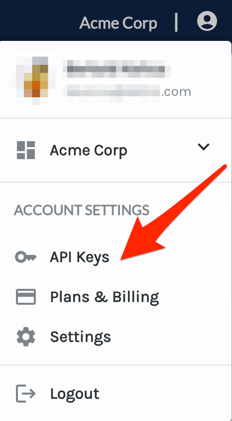 API Keys in the Account Menu