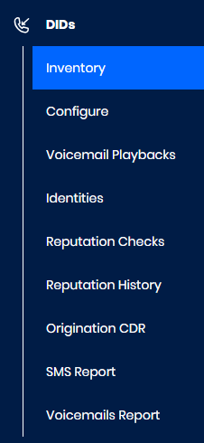 Screenshot of the DIDs > Inventory tab