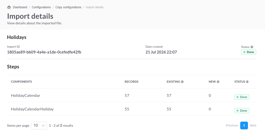 Screenshot showing the Import details screen