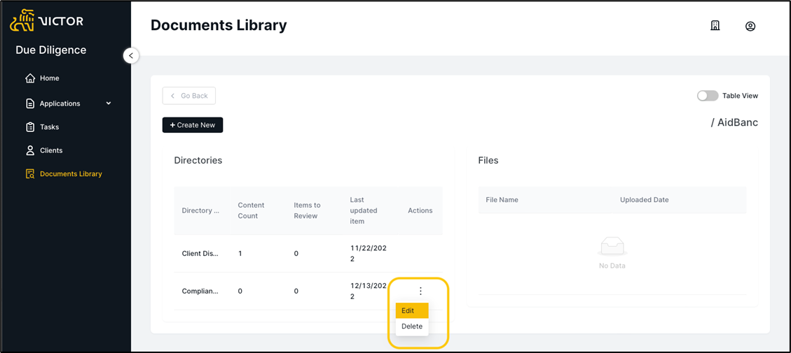 Figure 7. Edit Folder Within Table View