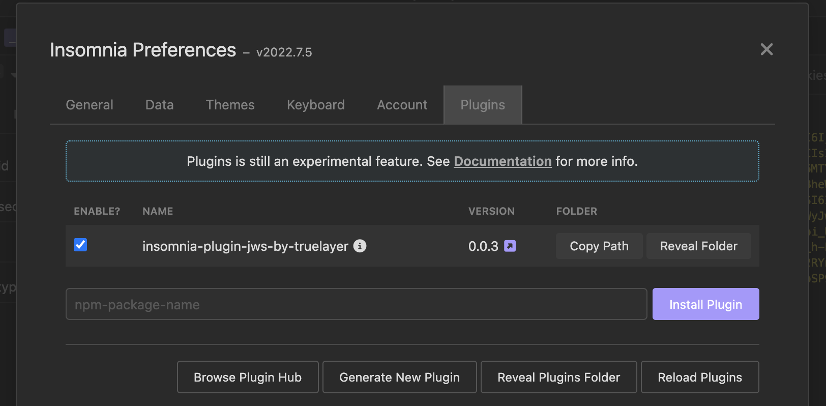 When the plugin is installed correctly, the Plugins tab looks like this.