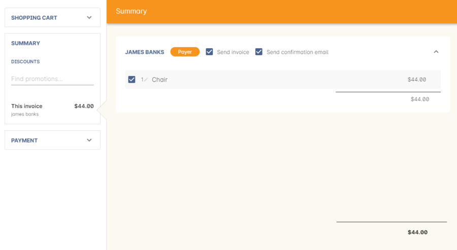 Figure 191. View in checkout when the product Chair has been added