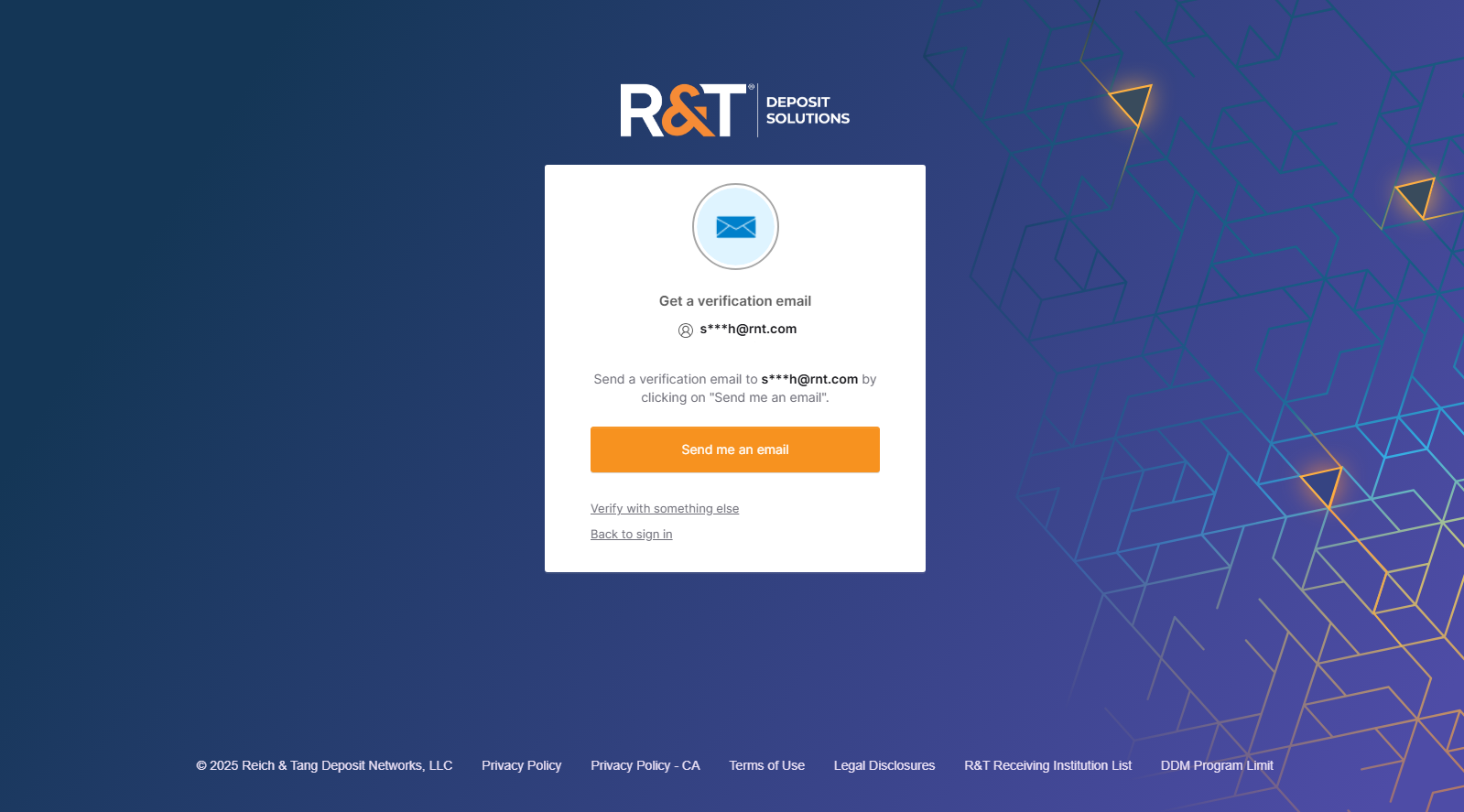 Get a Verification Email screen
