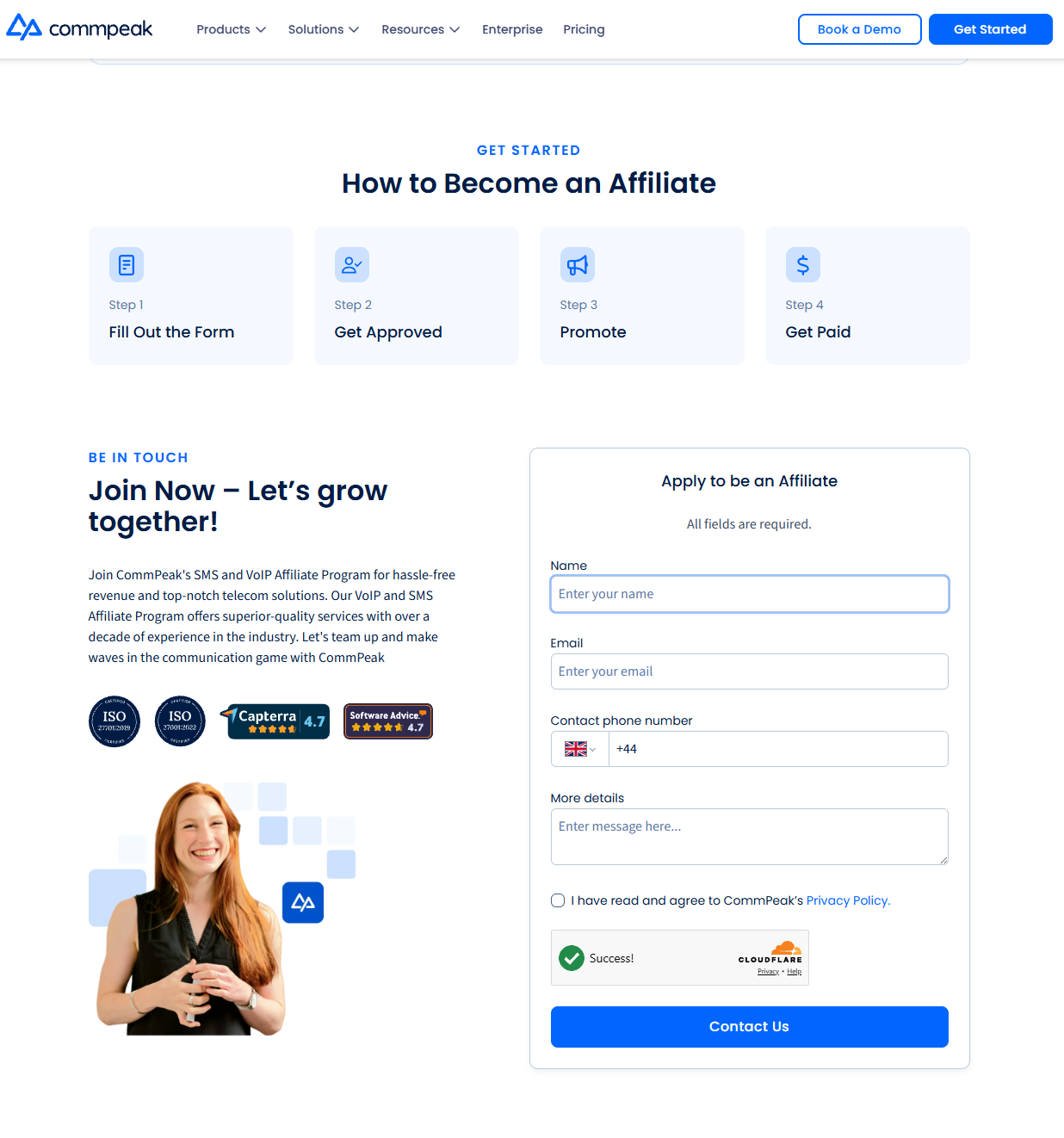 Screenshot of the Affiliate sign-up form