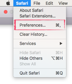 Locating "Preferences" in Safari