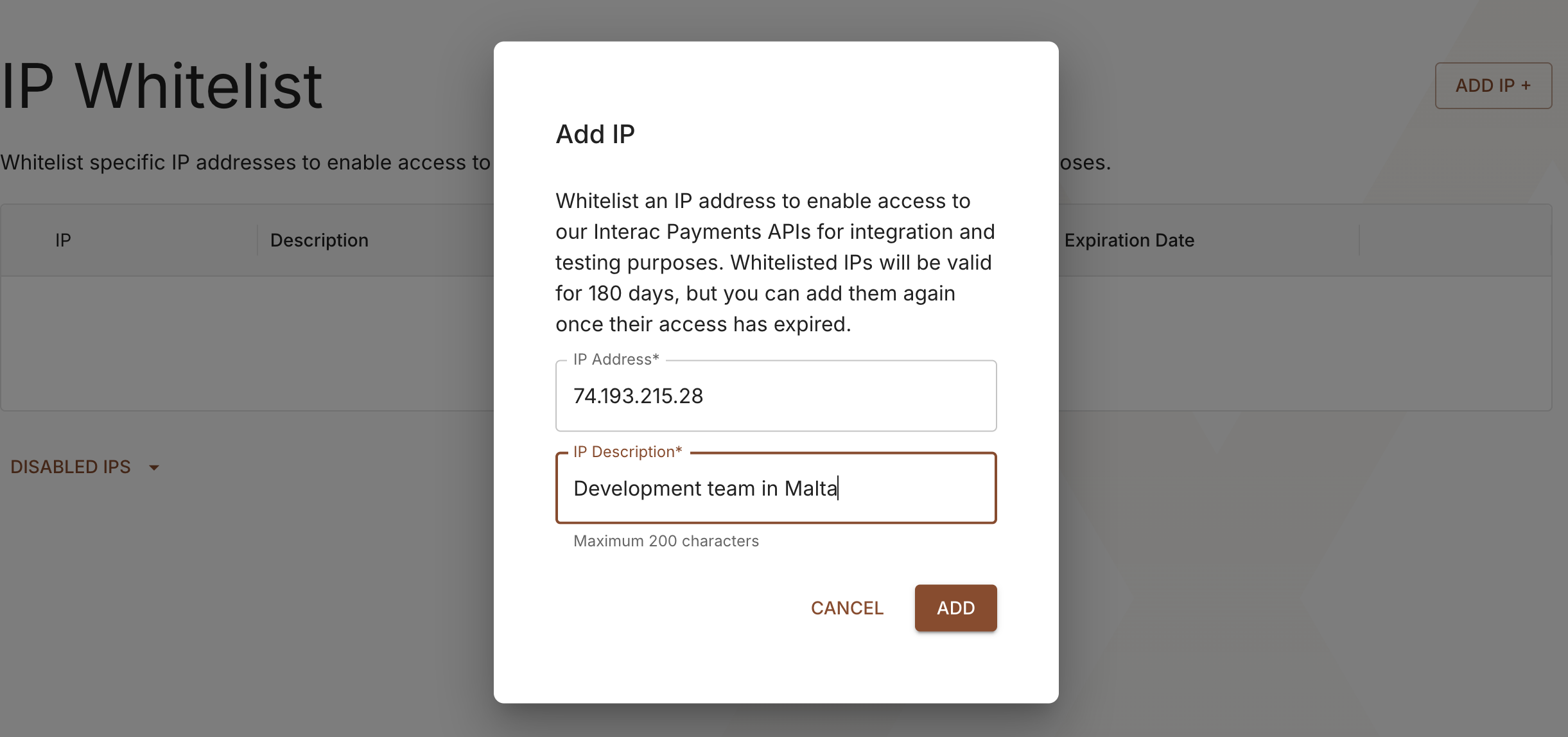 Add IP Address Modal
