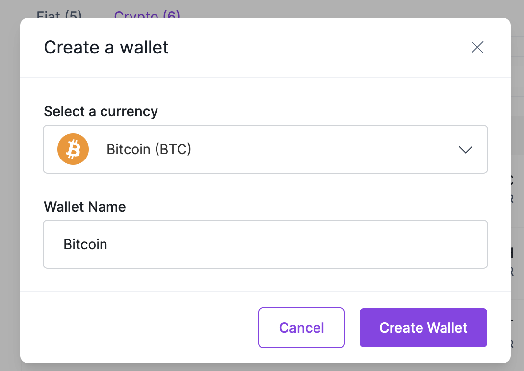 Select currency and insert name for the new wallet