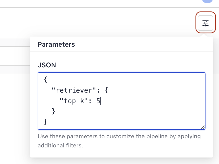 The Configurations option in Plaground open with the retriever's top_k set to 5.