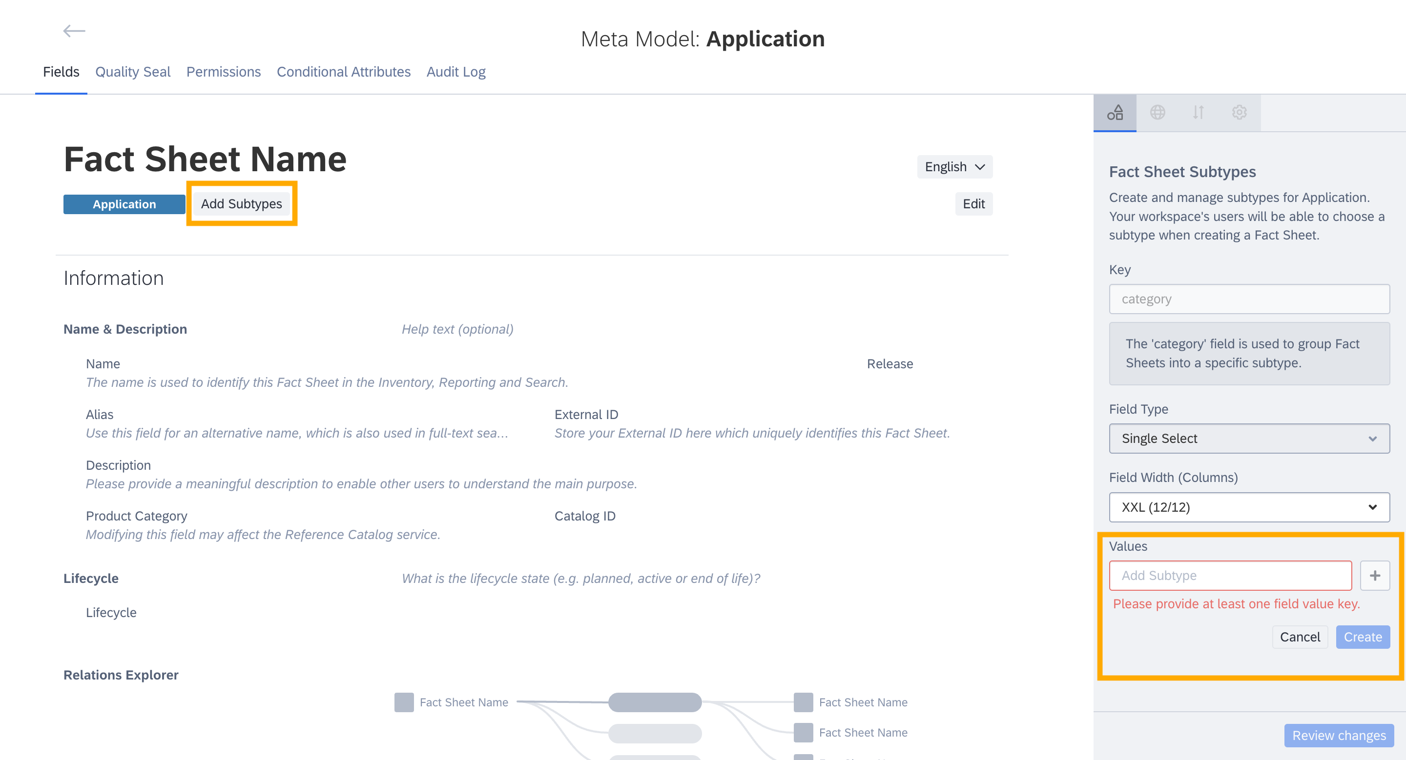 Adding Fact Sheet Subtypes in Meta Model Configuration