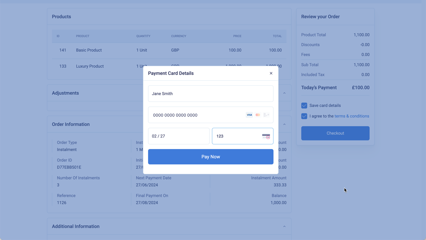 The customer can enter their card details in the secure payment iframe