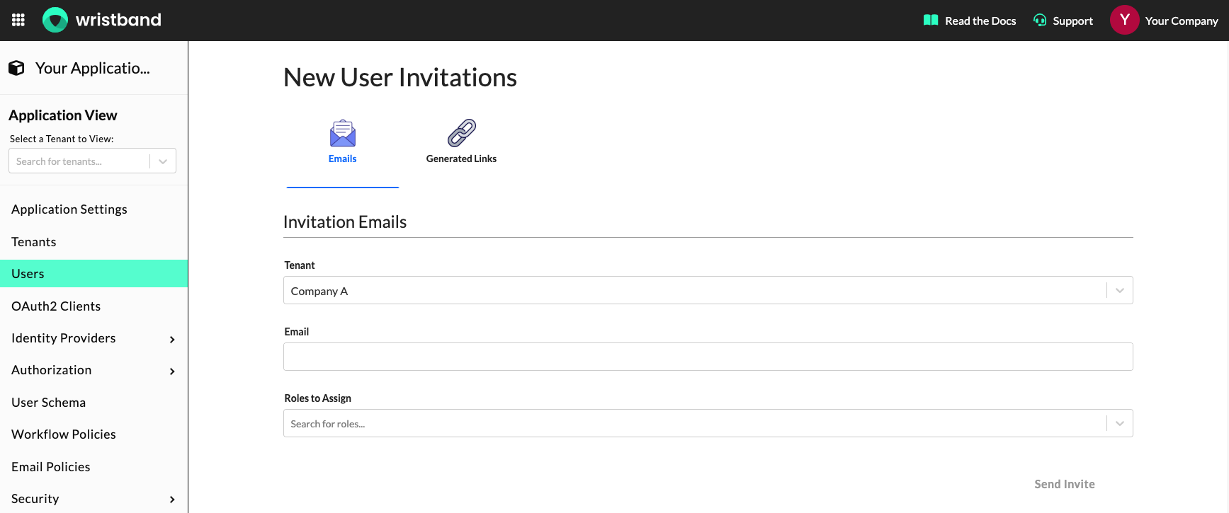 New user invitations section
