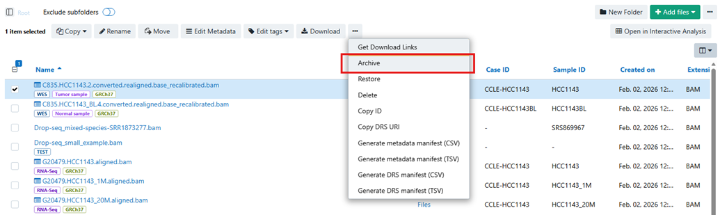 Archiving functionality