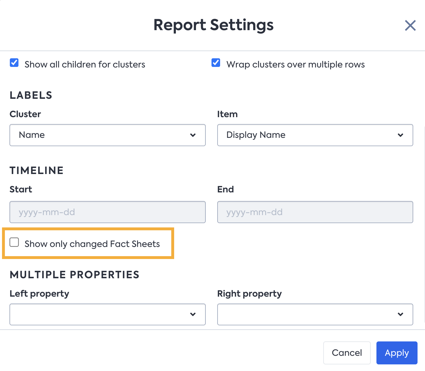 Report Setting to see only changed Fact Sheets