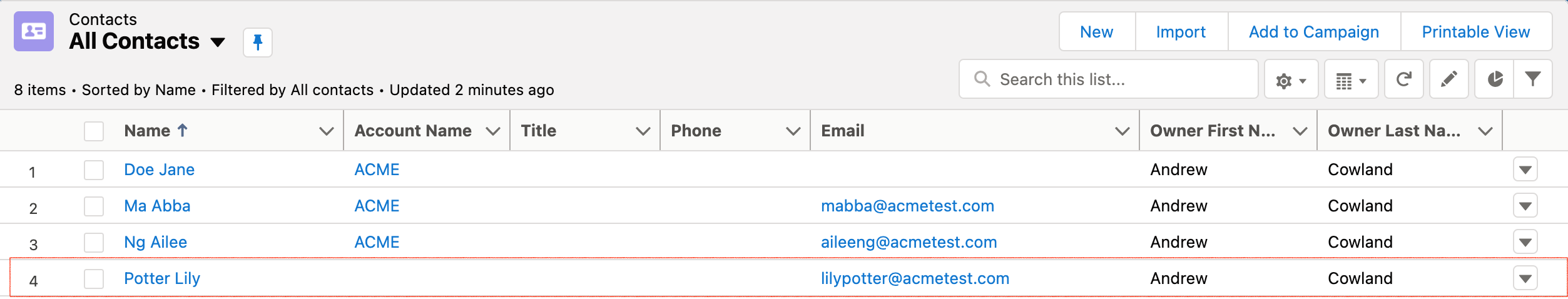 Newly created contact in CINNOX, saved in Salesforce, too.