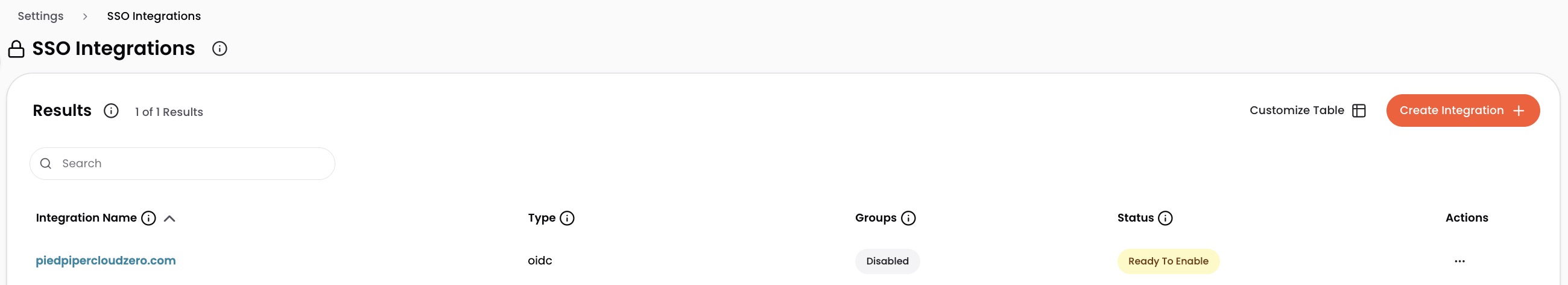 SSO Integrations page in Settings