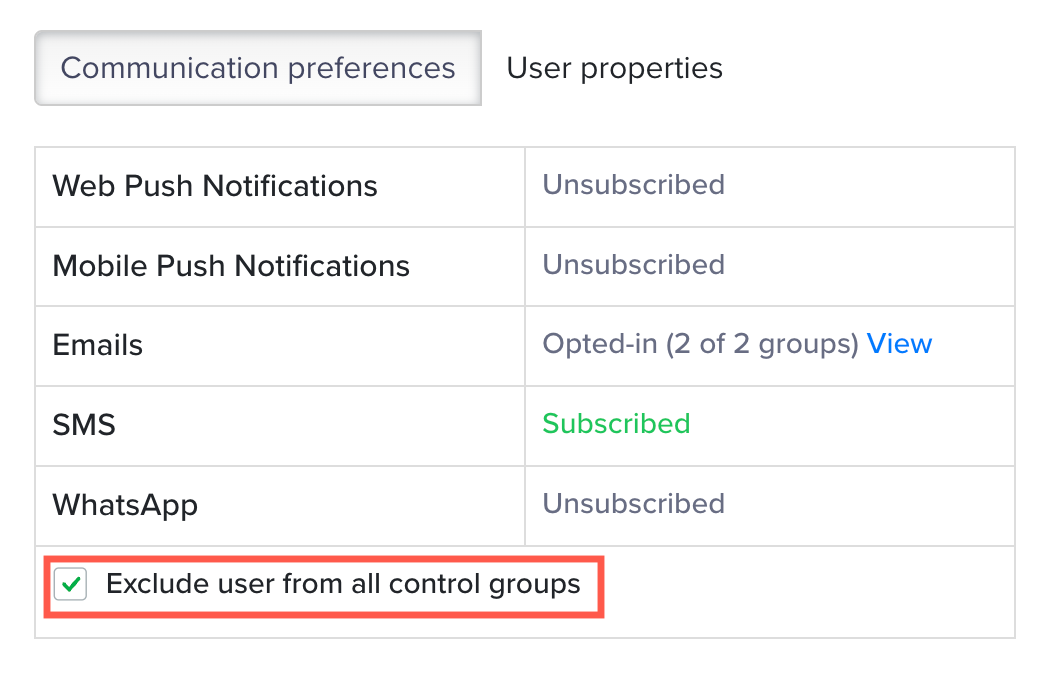 Exclude Users from Control Groups