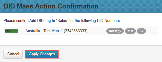 Screenshot of confirming of adding a tag
