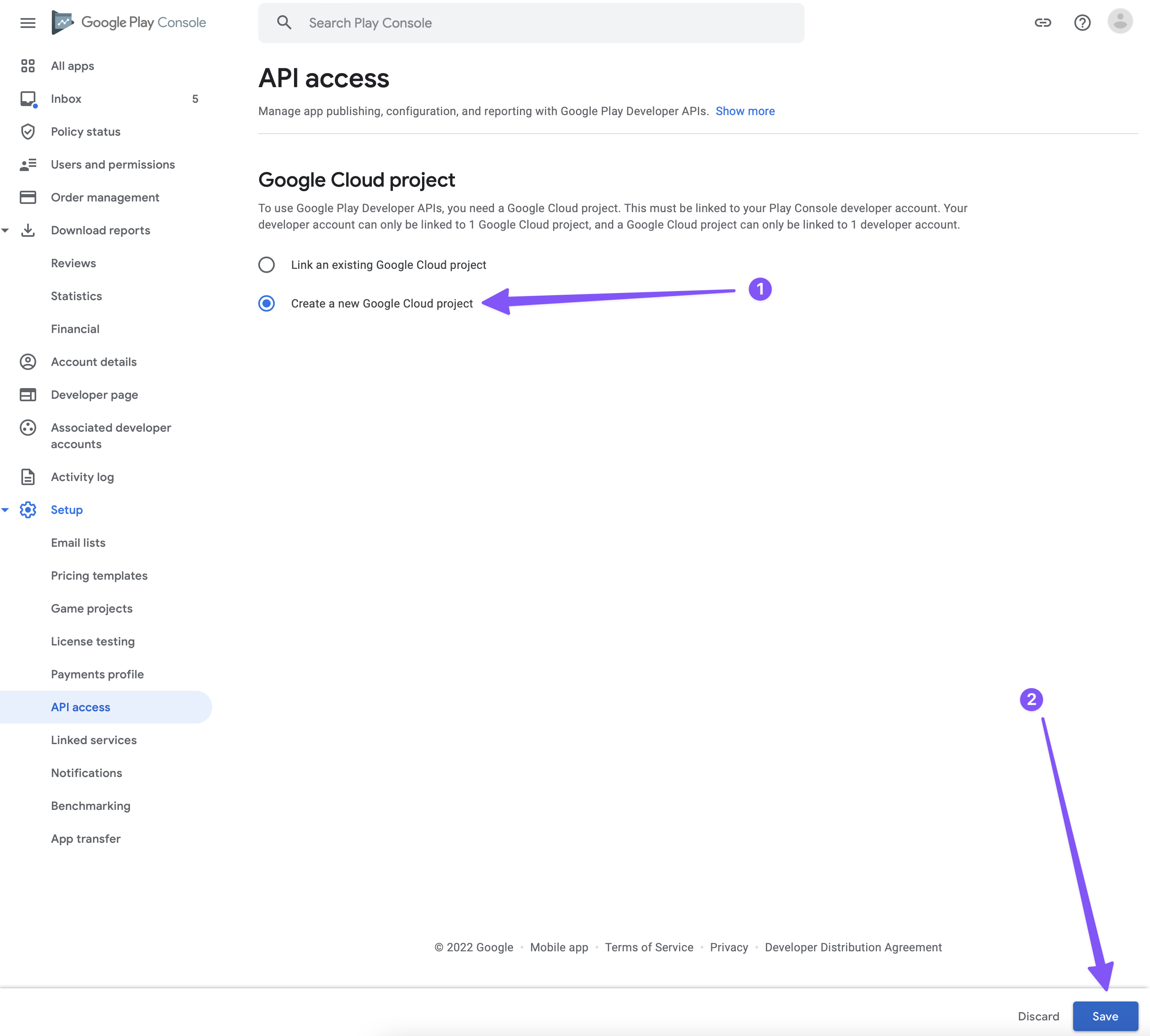 Screenshot showing creating a new Google Cloud project