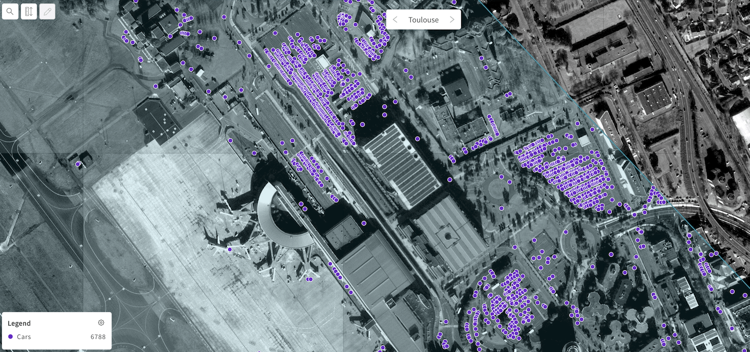 Car detections at Toulouse airport - as points