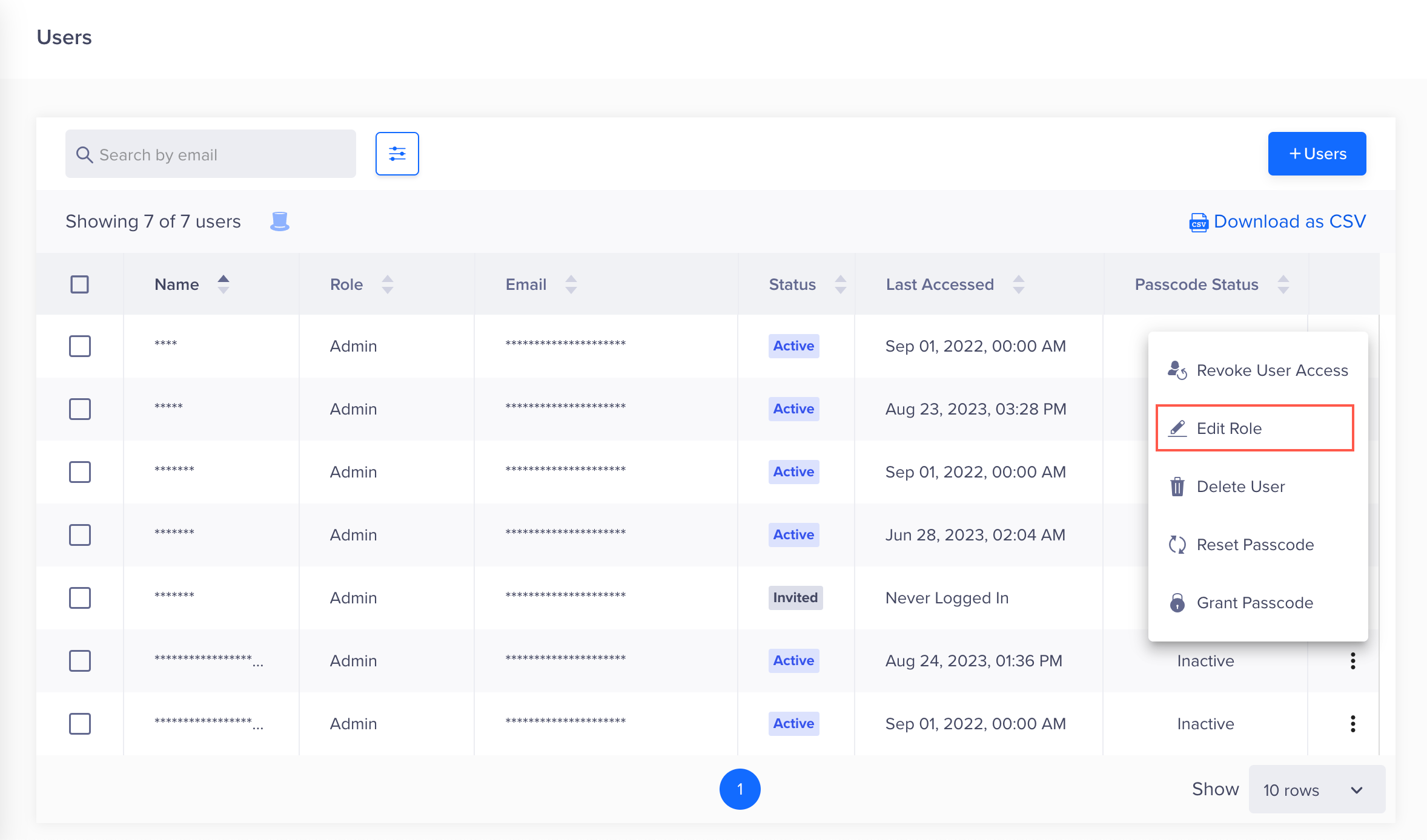 A dashboard image showing the option to Edit Role of a user