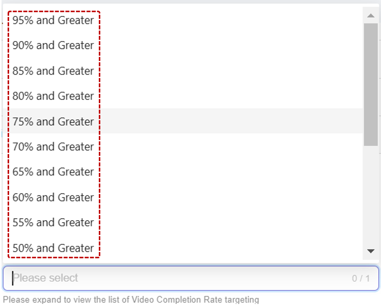 **Select Video Completion Rate option**