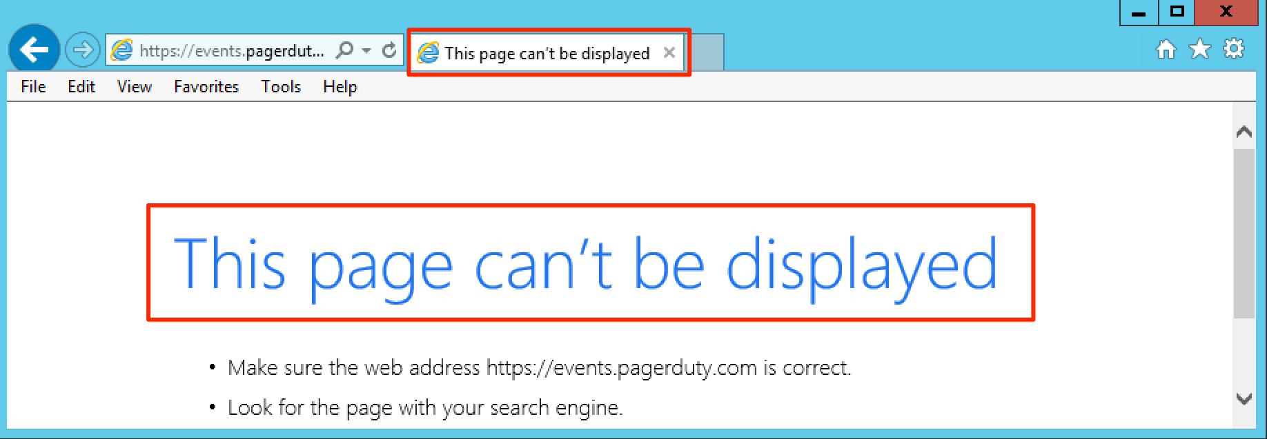 A screenshot of the Edge internet browser indicating a possible certificate issue