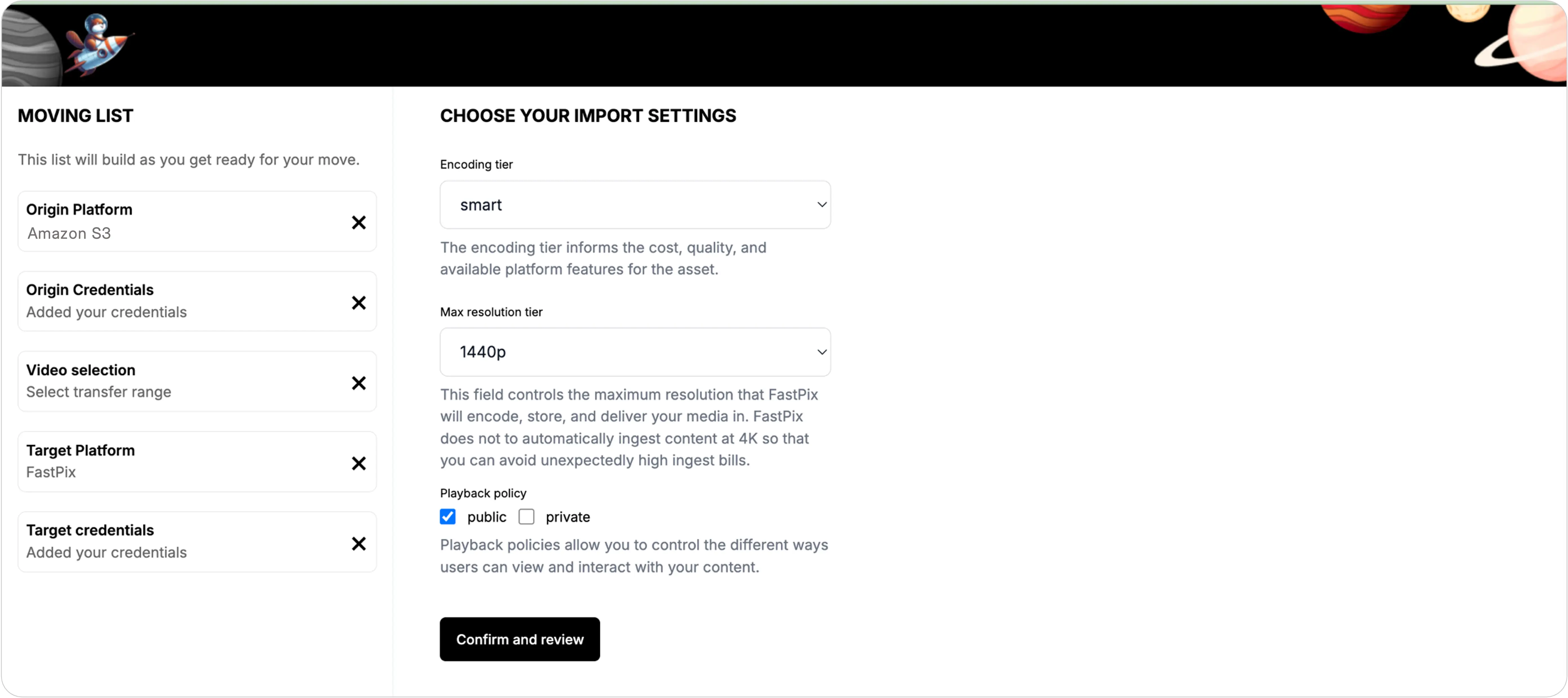 Import settings configuration