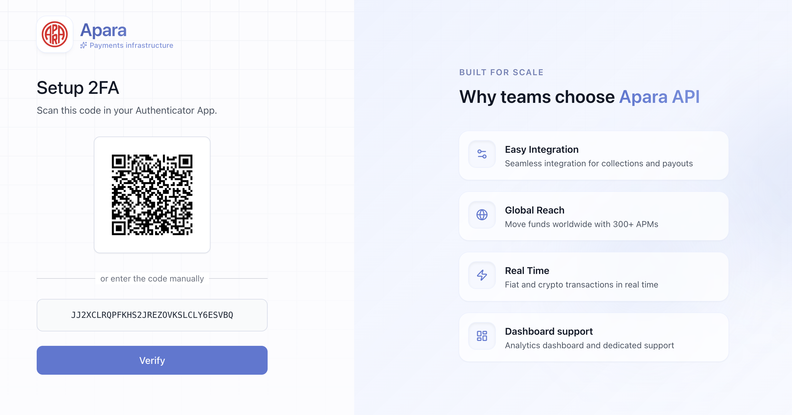 APARA Portal screen prompting user to set up multi factor authentication