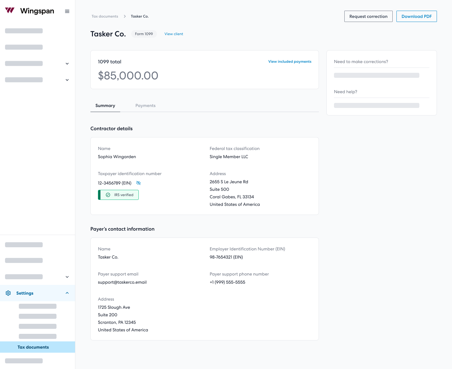 Form 1099 details screenshot