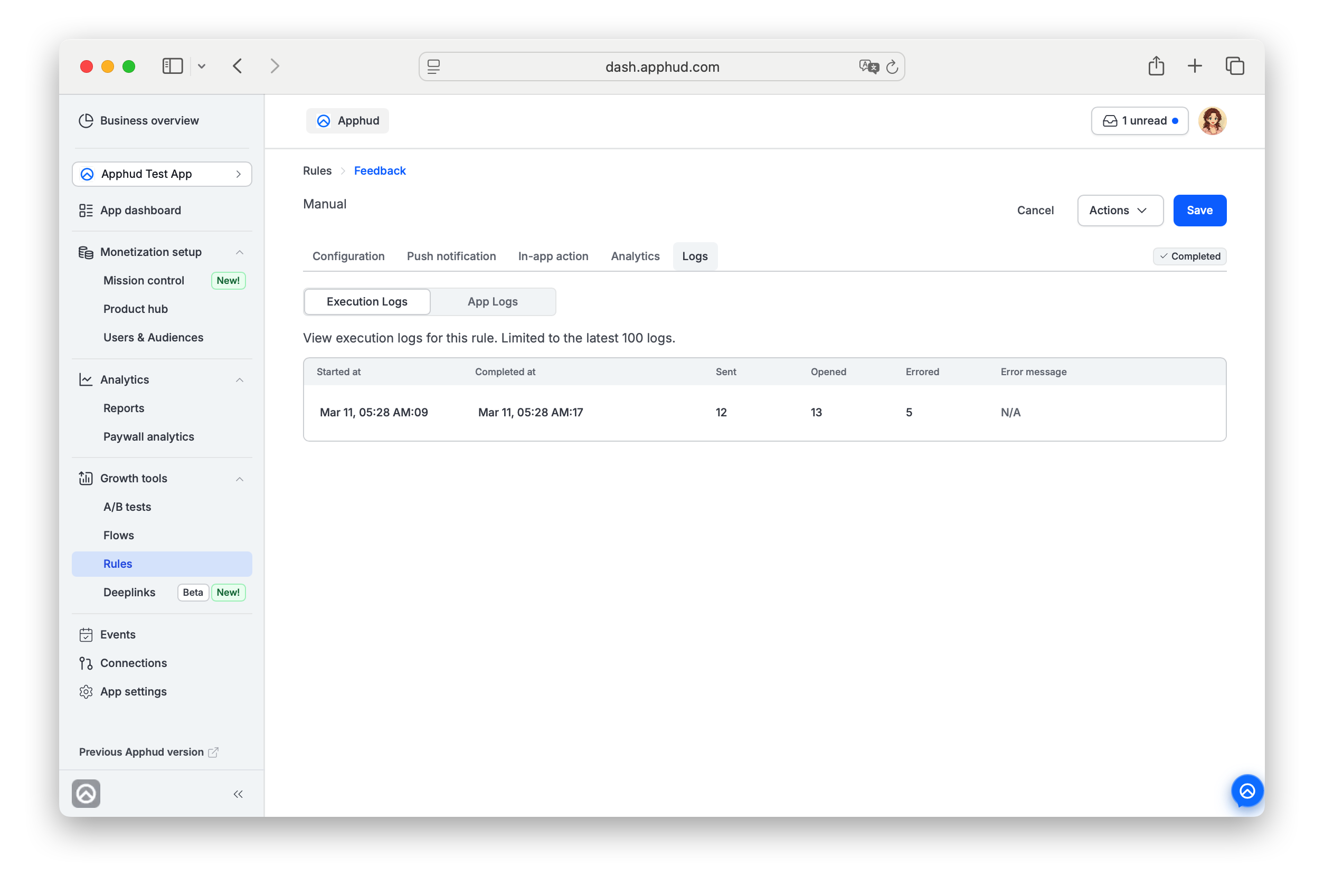 Apphud - Rule Execution Logs