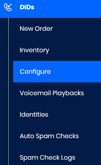 Screenshot of the **DIDs > Configure** tab