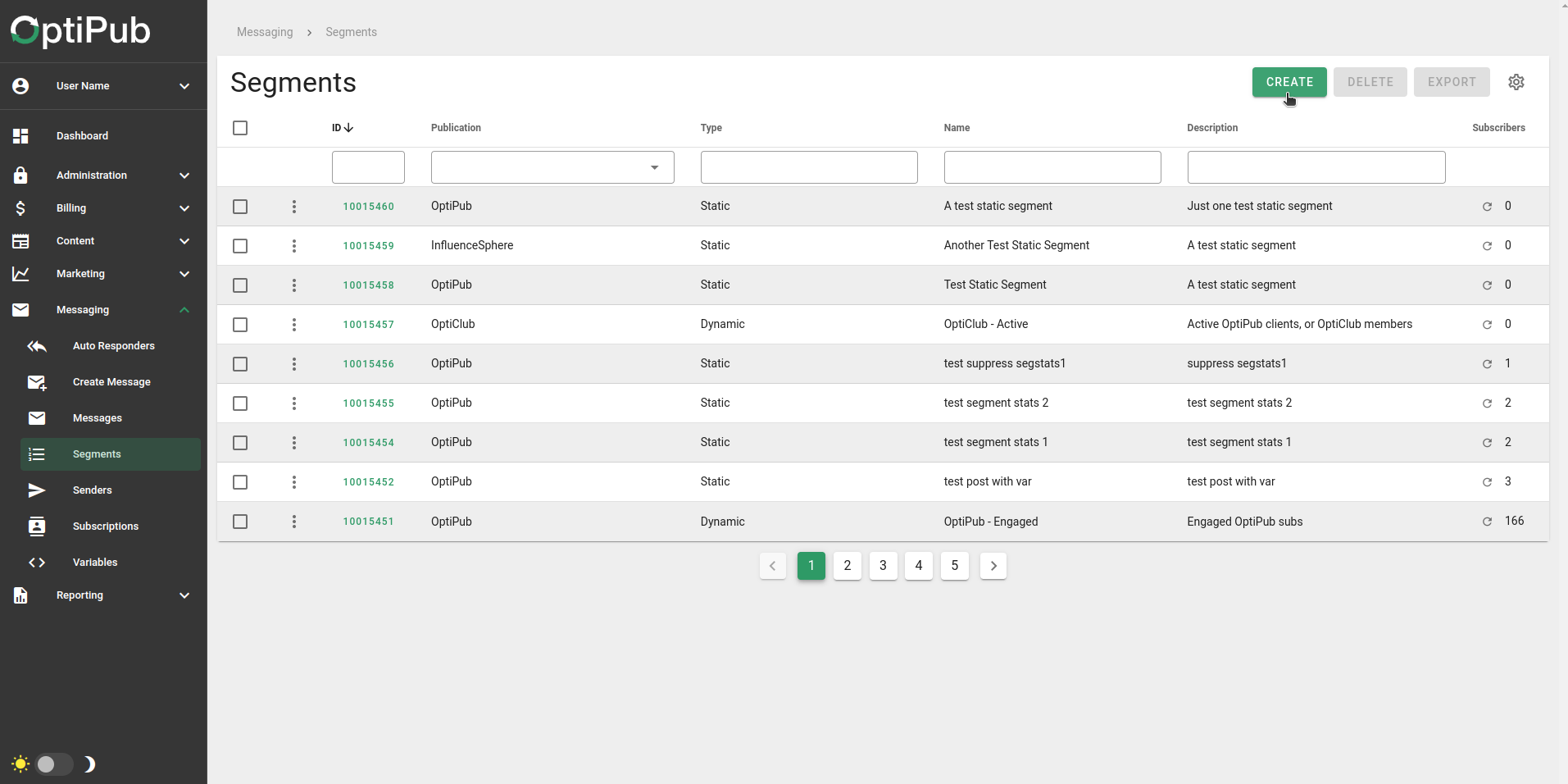 Click the 'CREATE' button to open the create segment window. 