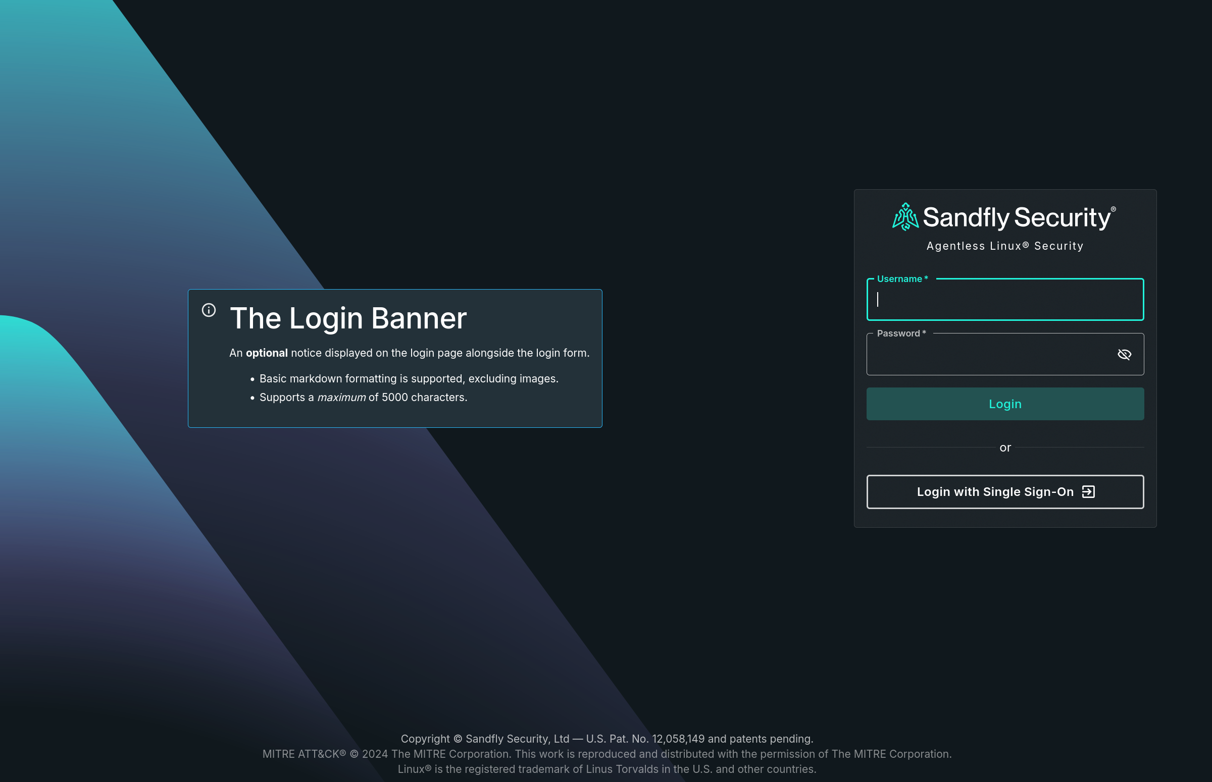 Sandfly Login Screen + Sample Banner