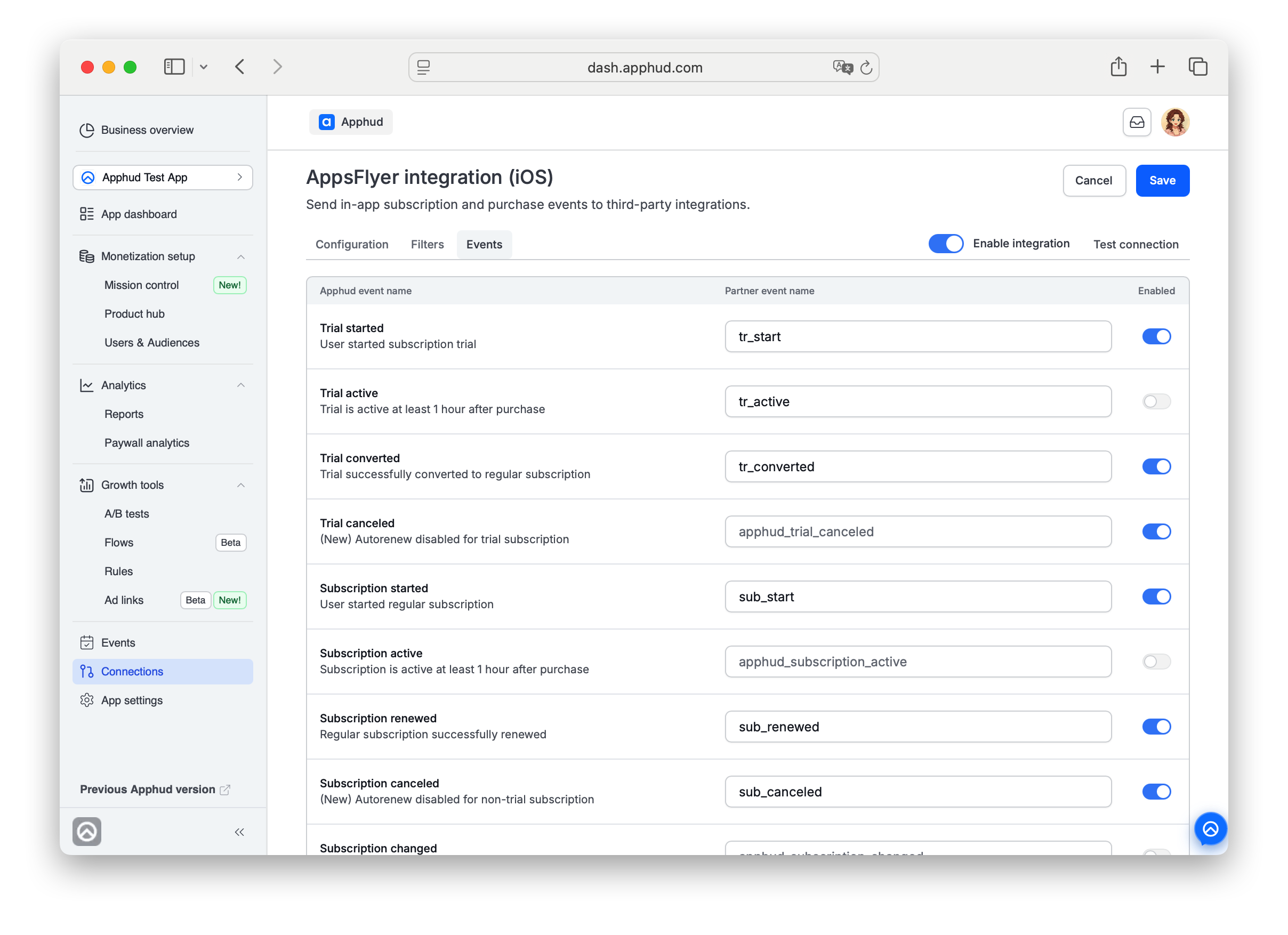 AppsFlyer - Events configuration List