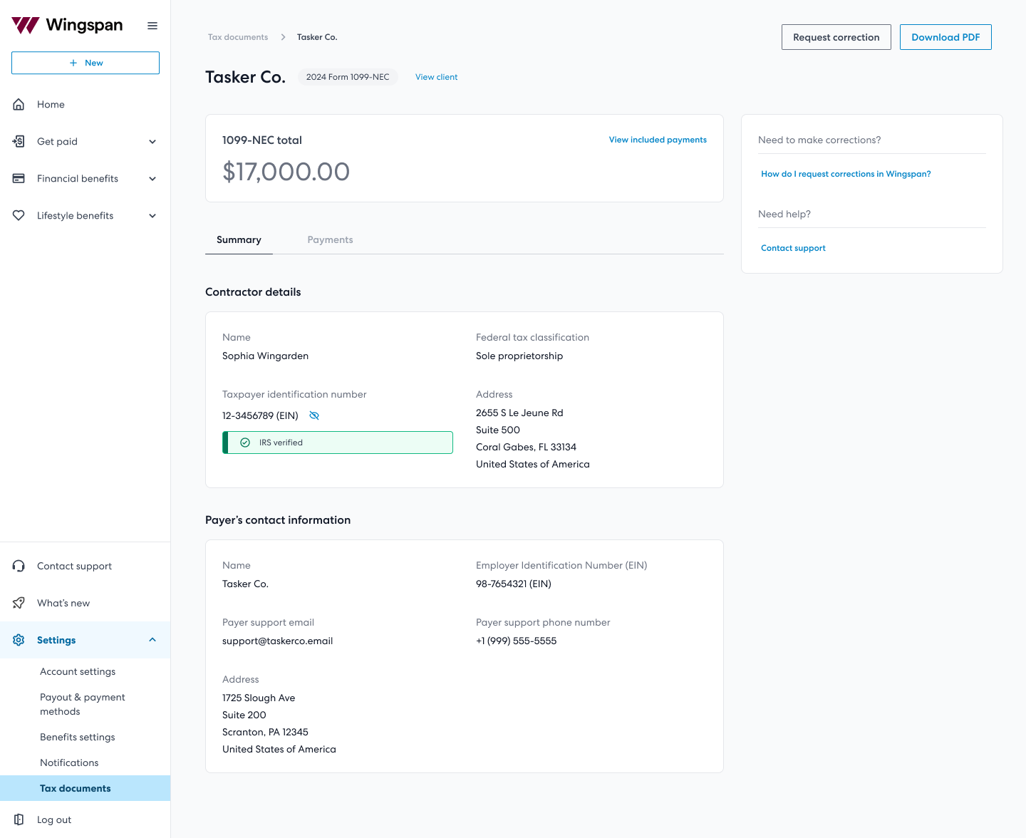 Form 1099-NEC details screenshot