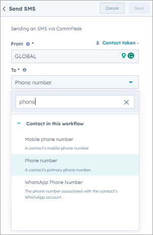 Screenshot of the screen with selecting contact's phone number