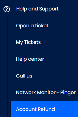 Screenshot of Account Refund in the main menu