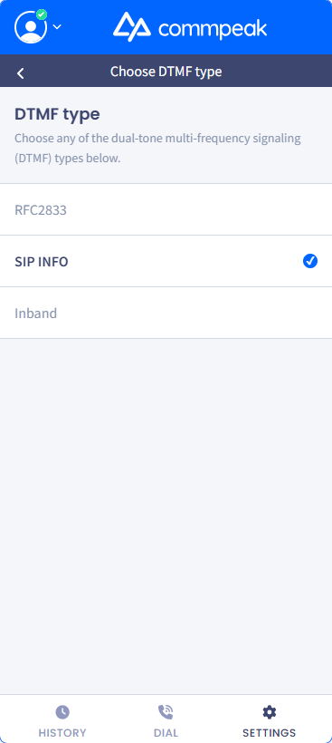 Screenshot of the DTMF type section