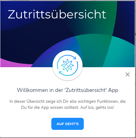 Start eines Übersichtsguides innerhalb der Zutrittsübersicht App