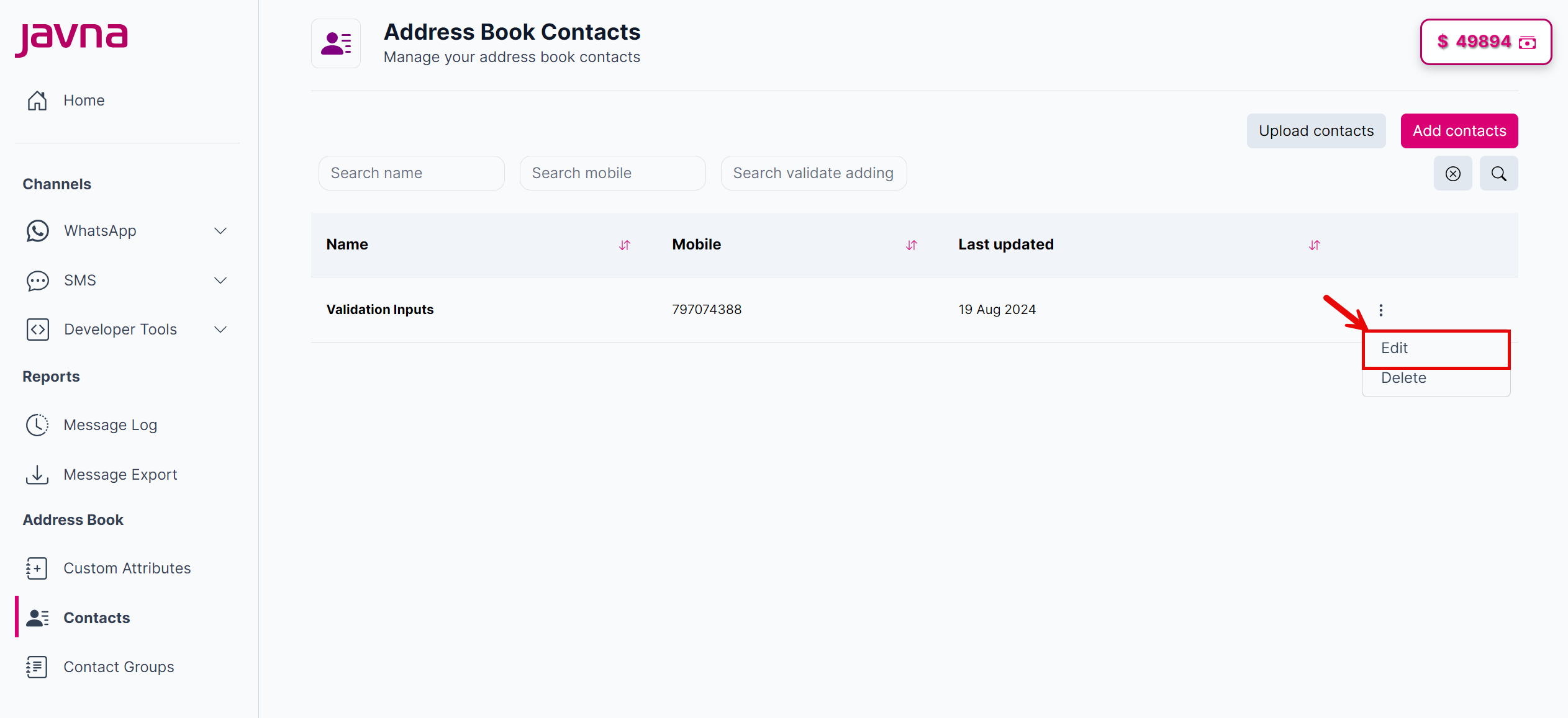 Fig 161: Clicking on the "Edit" button.