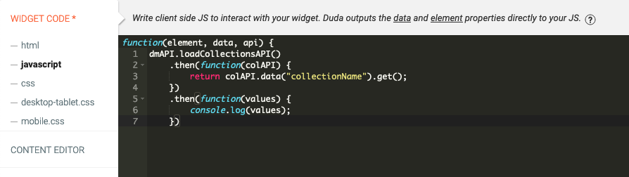 Using the collections API to load data from a collection.