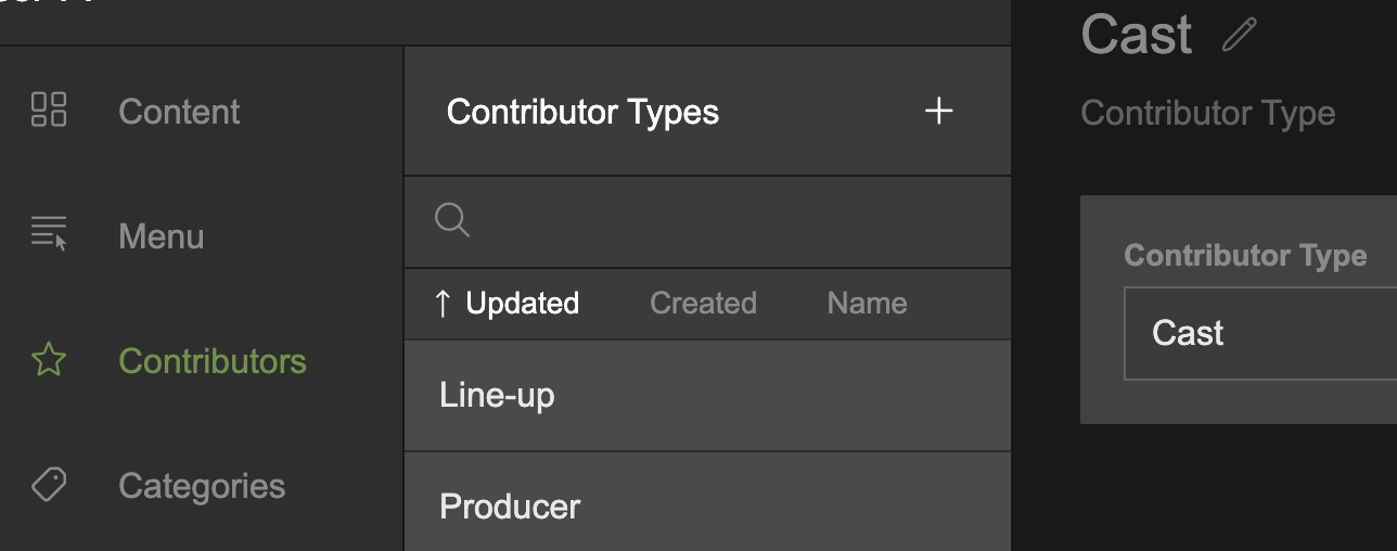 Click the plus icon to create a new Contributor Type