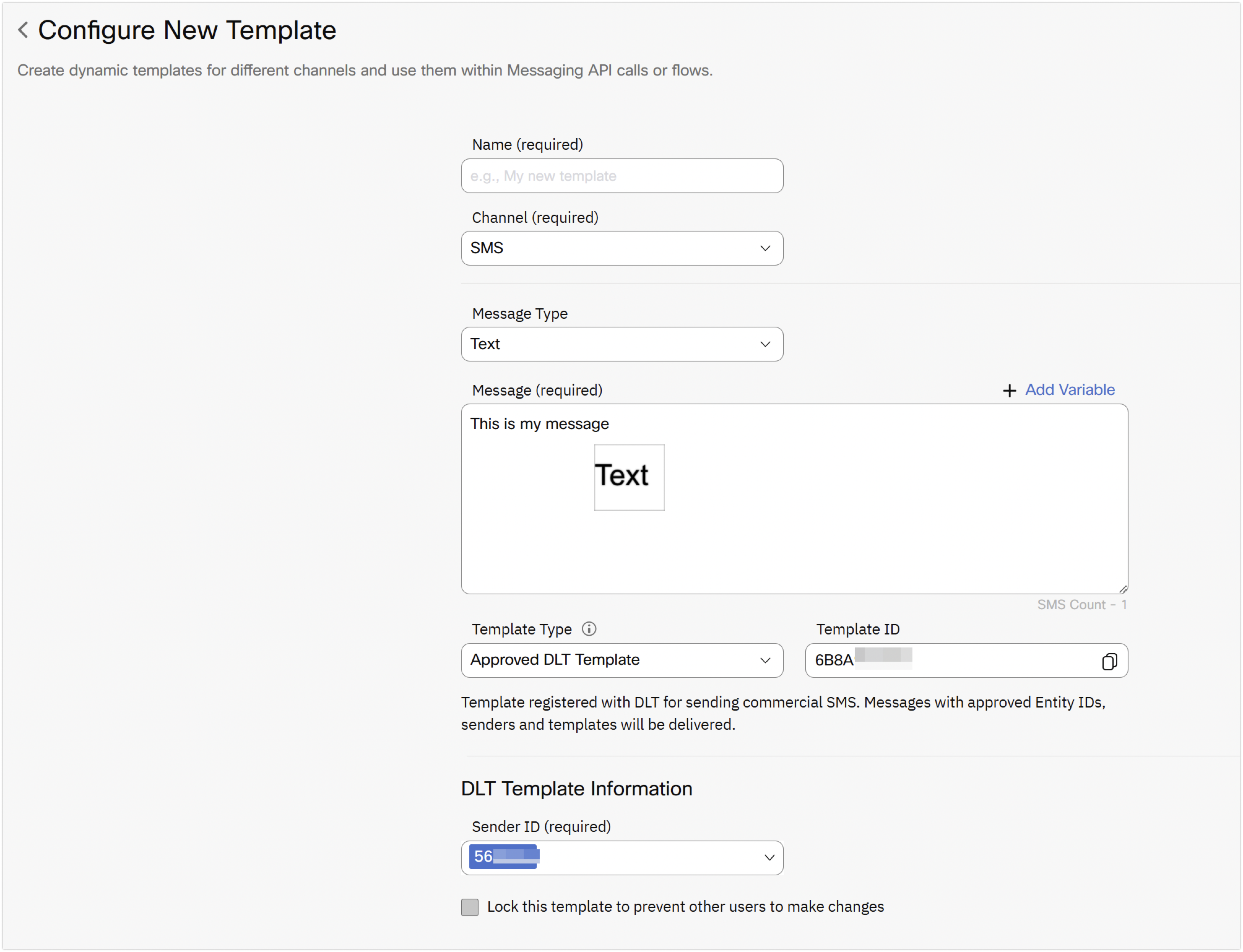 Configuring a new SMS template