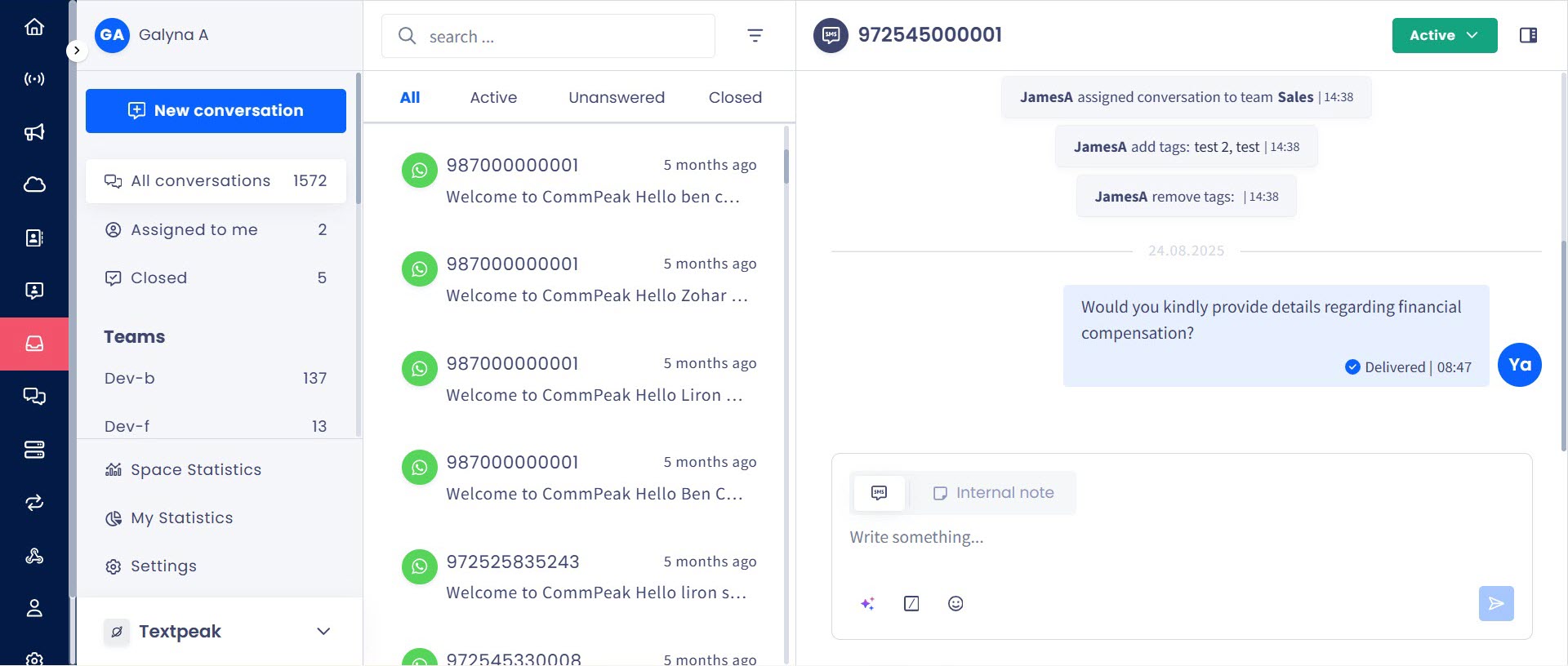 Screenshot of the Inbox dashboard
