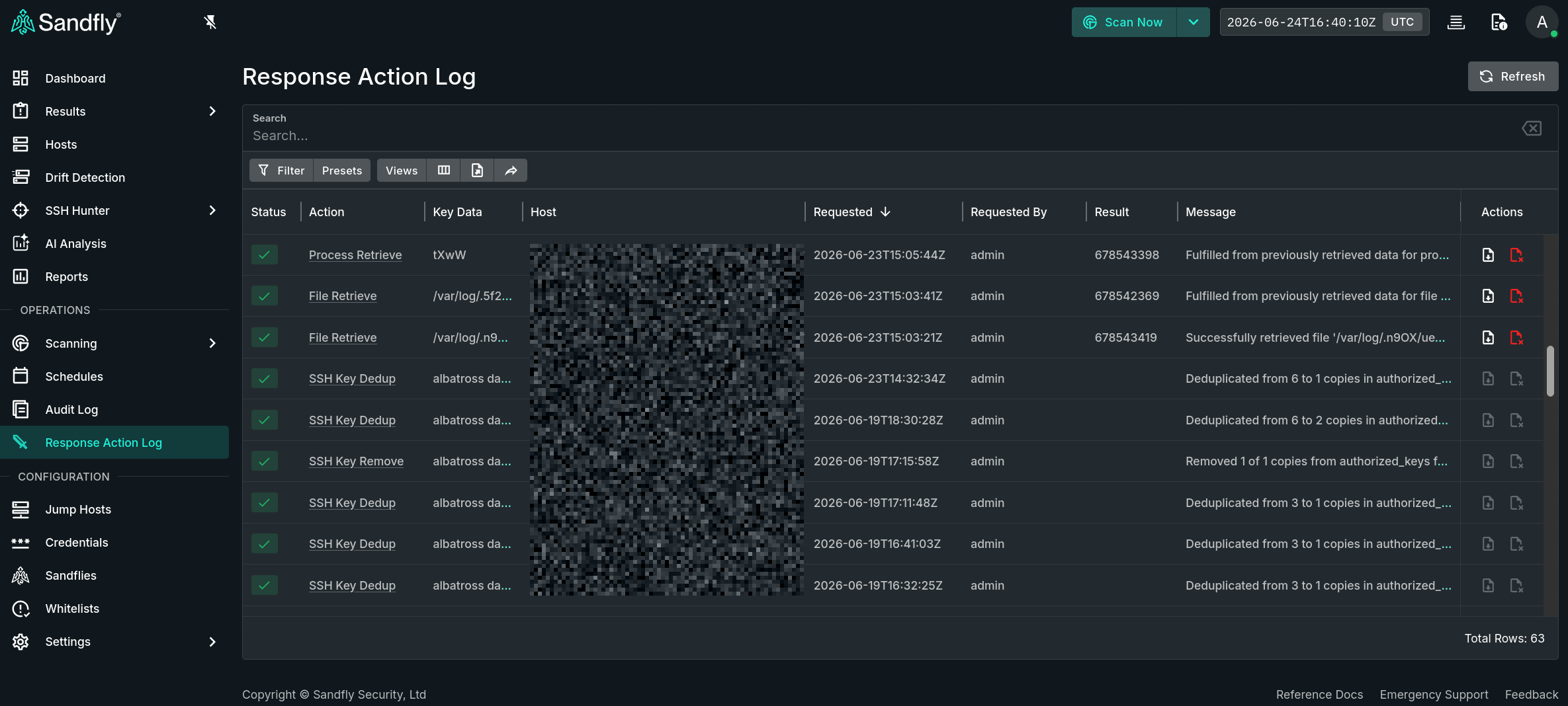 Response Action Log and Sidebar Location